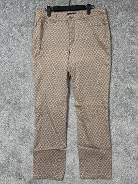 Charter Club Lexington Straight Jeans Women 12 Tan Geometric Trellis Mod Coastal